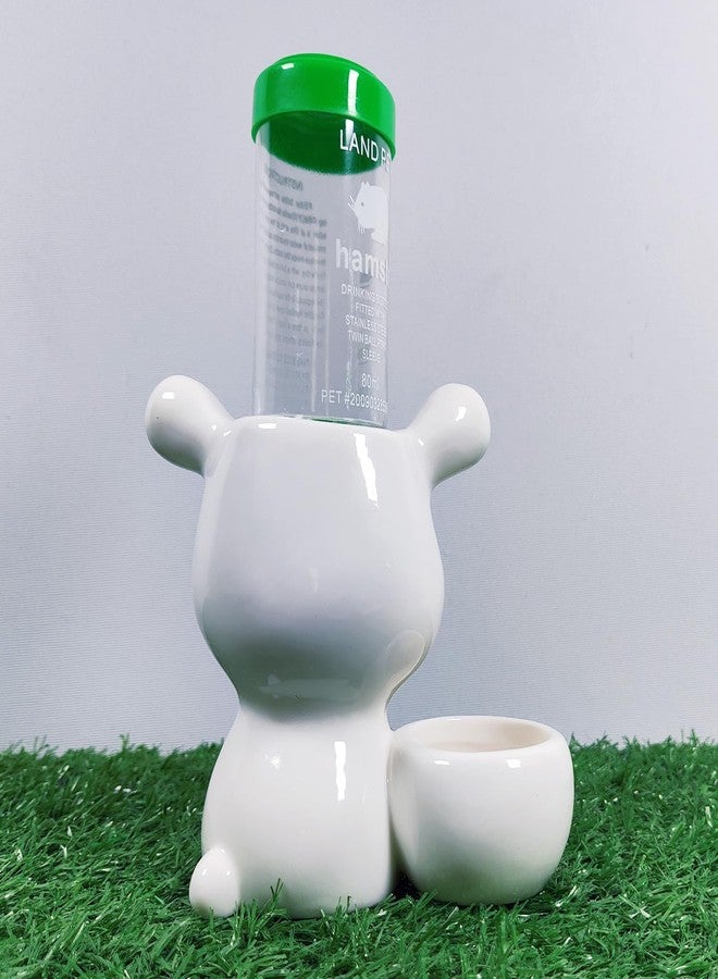 Starryfill Hamster 2-in-1 Bunny-Shaped White Ceramic Water Bottle Holder & Food Bowl for Gerbils Small Animals,Cute Accessory(Water Bottle Included) - Image 4